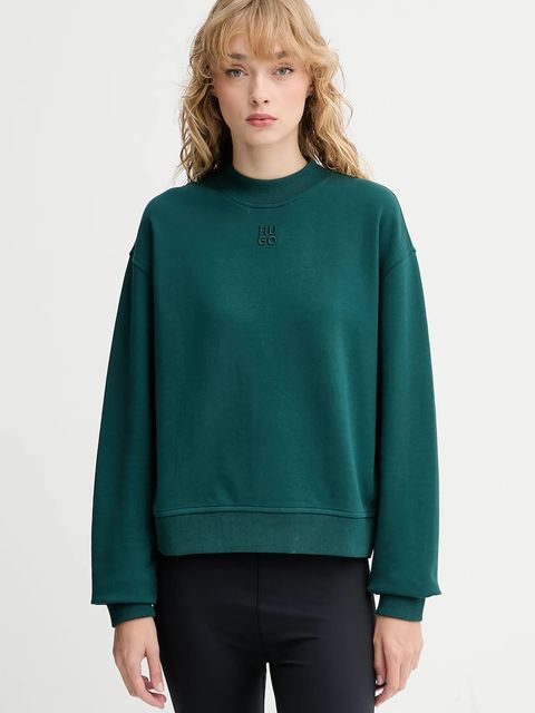HUGO bluza bawełniana damska kolor zielony gładka 50527463 - zdjęcie produktu nr 1