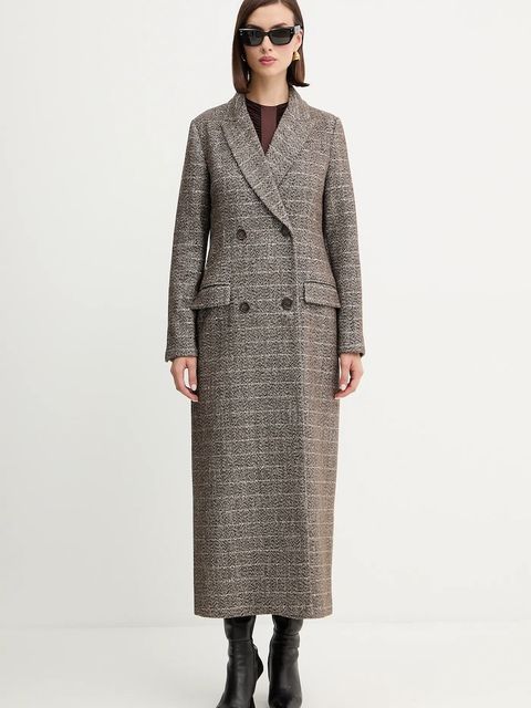 Twinset płaszcz z dodatkiem wełny kolor brązowy 252TT2041 - zdjęcie produktu nr 1