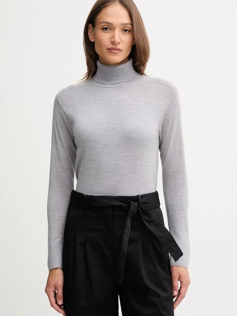 United Colors of Benetton sweter wełniany damski kolor szary lekki z golfem 11AHD203Y - zdjęcie produktu nr 1