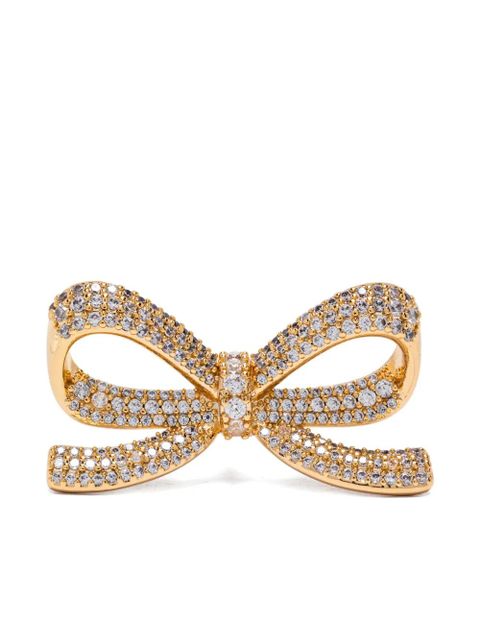 Self-Portrait bow crystal earrings - Gold