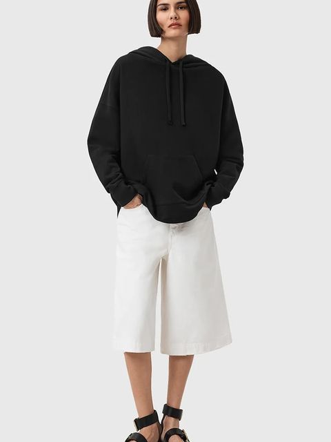 AllSaints bluza bawełniana ETTI damska kolor czarny z kapturem wzorzysta W054JD