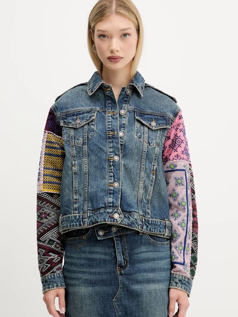 Desigual kurtka jeansowa ETNIC kolor granatowy przejściowa 25WWED14 - zdjęcie produktu nr 1