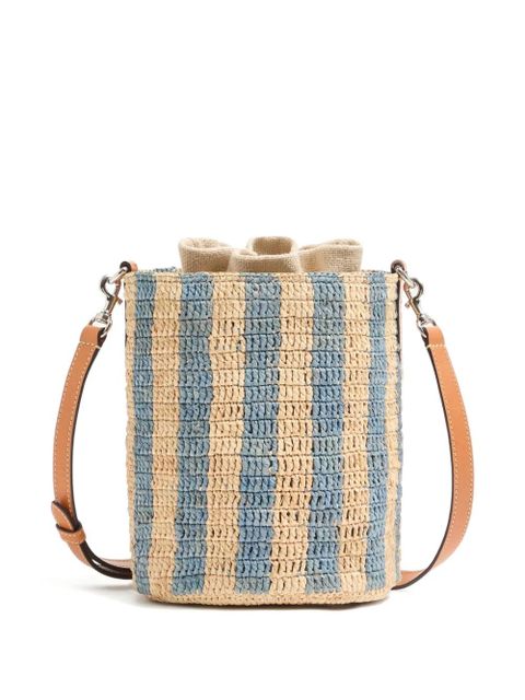 Valentino Garavani small striped raffia bucket bag - Neutrals