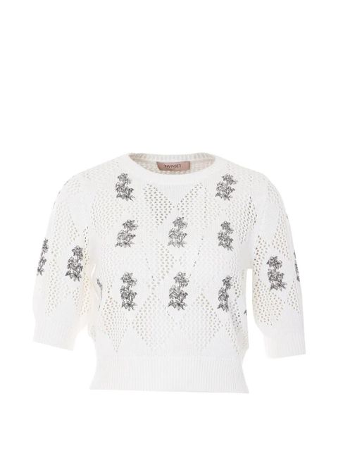 TWINSET embroidered crew-neck top - White - zdjęcie produktu nr 1