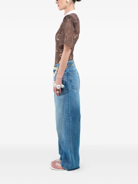 Rowen Rose lace short-sleeves polo shirt - Brown