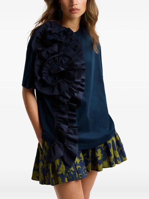Essentiel Antwerp ruffled-detail floral-detail T-shirt - Blue