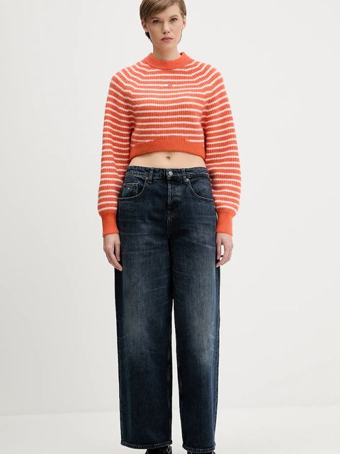 Tommy Jeans sweter z domieszką wełny damski kolor pomarańczowy DW0DW21677 - zdjęcie produktu nr 2