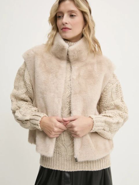 Answear.LAB bezrękawnik damski kolor beżowy przejściowy