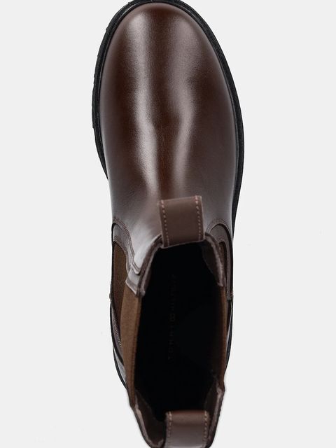 Tommy Hilfiger sztyblety skórzane TH LTHR MID CHELSEA damskie kolor brązowy na płaskim obcasie FW0FW08770