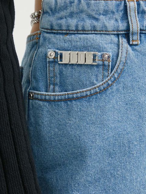 GCDS szorty damskie kolor niebieski z aplikacją high waist