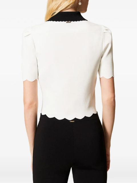 TWINSET scalloped-trim knitted polo shirt - White