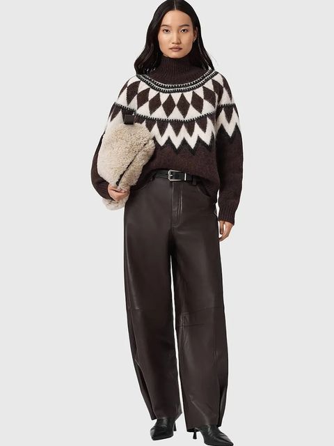 AllSaints sweter z dodatkiem wełny TARA damski kolor brązowy ciepły z golfem W086KB