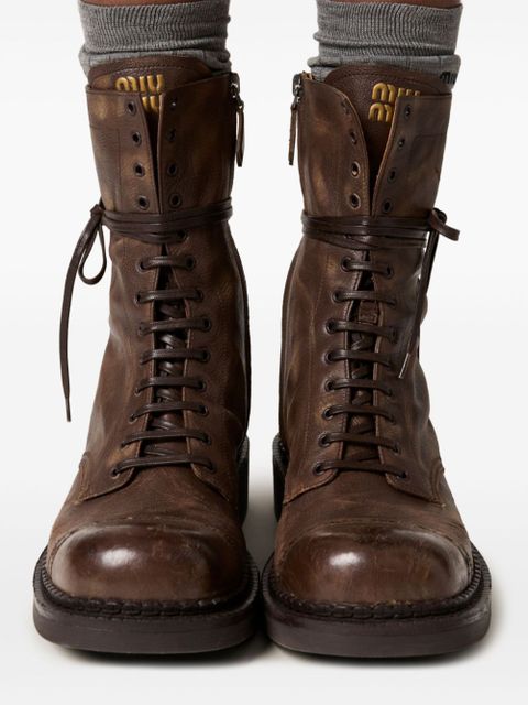 Miu Miu Leather Laced boots (35mm) - Brown