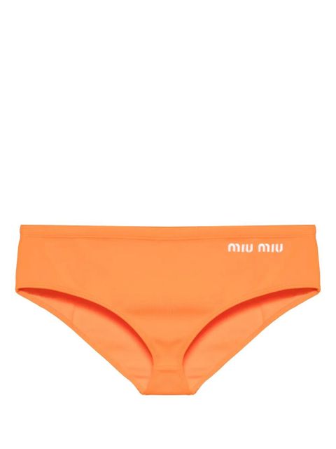 Miu Miu embroidered-logo bikini bottoms - Orange