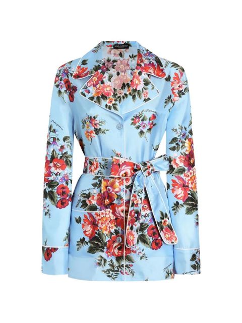 Dolce & Gabbana FLOWER BOUQUET-PRINT SILK VANITY SHIRT - Blue - zdjęcie produktu nr 1