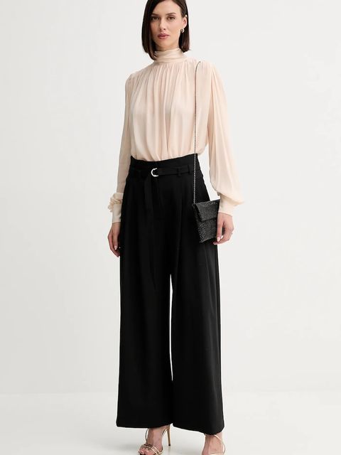 Marella spodnie z wełną damskie kolor czarny szerokie high waist 2523136011200 - zdjęcie produktu nr 2