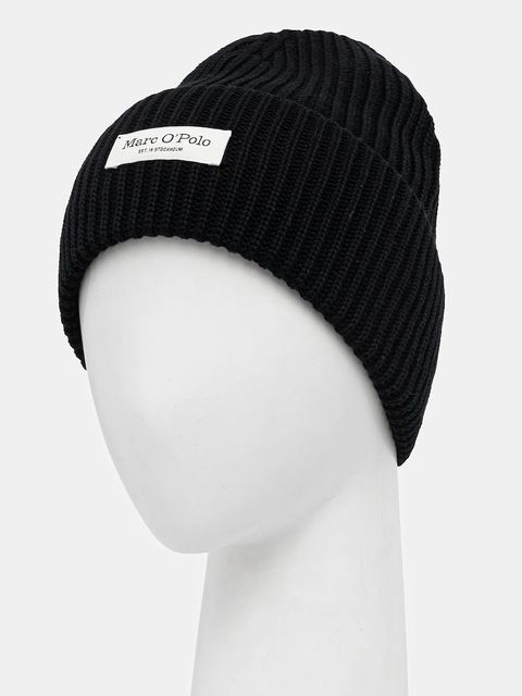 Marc O'Polo czapka bawełniana kolor czarny z cienkiej dzianiny bawełniana M09605901141 - zdjęcie produktu nr 2