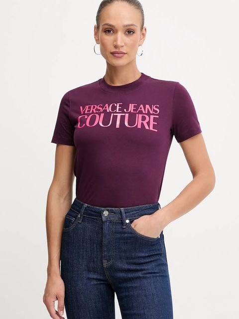 Versace Jeans Couture t-shirt bawełniany damski kolor fioletowy 79HAHE05 CJ00E - zdjęcie produktu nr 1