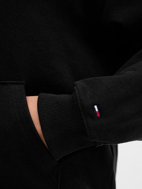 Tommy Jeans bluza bawełniana damska kolor czarny z kapturem z nadrukiem DW0DW21785