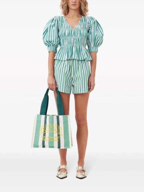GANNI striped cotton mini shorts - Green - zdjęcie produktu nr 2