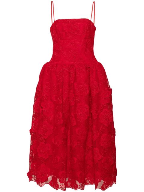 Self-Portrait bandeau-style lace midi dress - Red - zdjęcie produktu nr 1