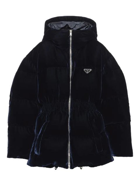 Prada velvet hooded puffer jacket - Blue - zdjęcie produktu nr 1