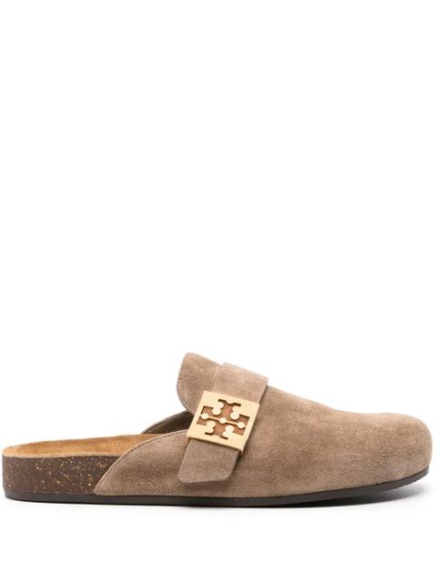 Tory Burch logo-plaque suede mules - Brown - zdjęcie produktu nr 1