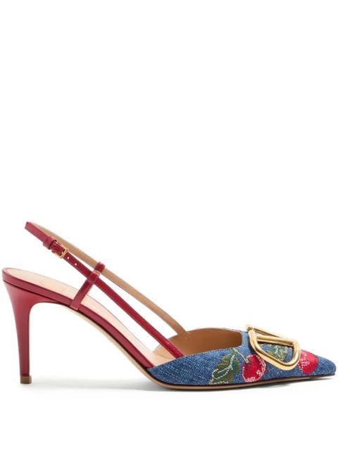 Valentino Garavani 80mm Cherryfic-embroidery slingback-detailed heeled pumps - Blue - zdjęcie produktu nr 1