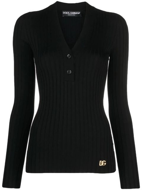 Dolce & Gabbana logo-plaque wool-blend top - Black - zdjęcie produktu nr 1