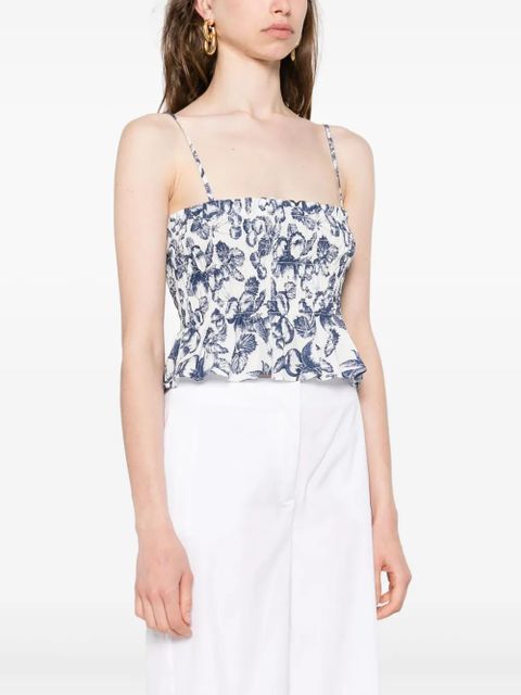 Maje graphic-print smocked top - White