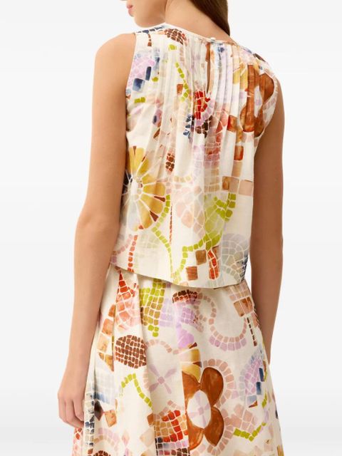Marie Oliver Letta mosaic-print pleated top - Neutrals