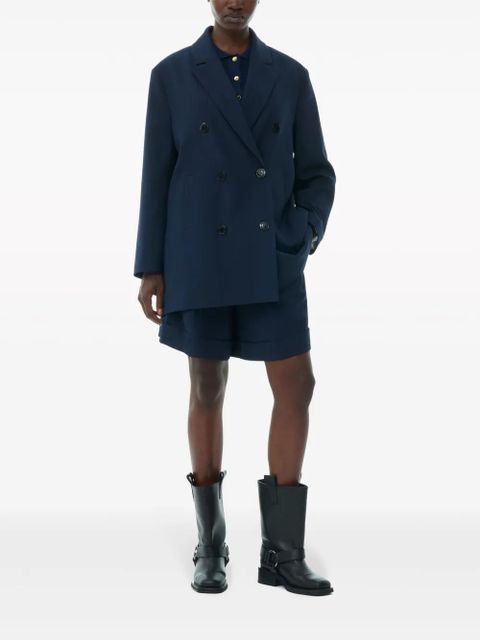 GANNI double-breasted longline blazer - Blue