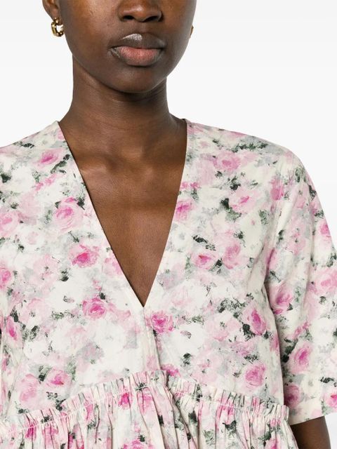 GANNI floral-print ruffled dress - White