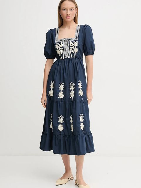 Hoss Intropia sukienka bawełniana kolor granatowy midi rozkloszowana 8229095 - zdjęcie produktu nr 1