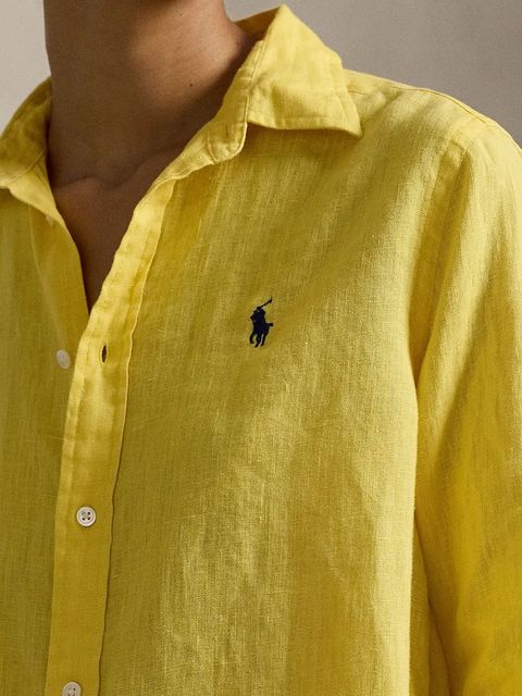 Polo Ralph Lauren koszula lniana kolor żółty relaxed z kołnierzykiem klasycznym 211970730