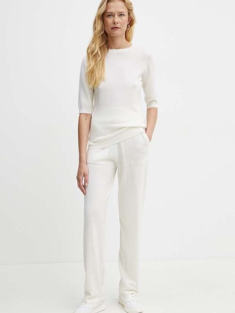 Max Mara Leisure spodnie wełniane kolor beżowy proste high waist 2426336018600