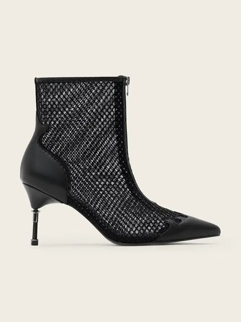 AllSaints botki Natasha Mesh Boot damskie kolor czarny na szpilce W076FD - zdjęcie produktu nr 1