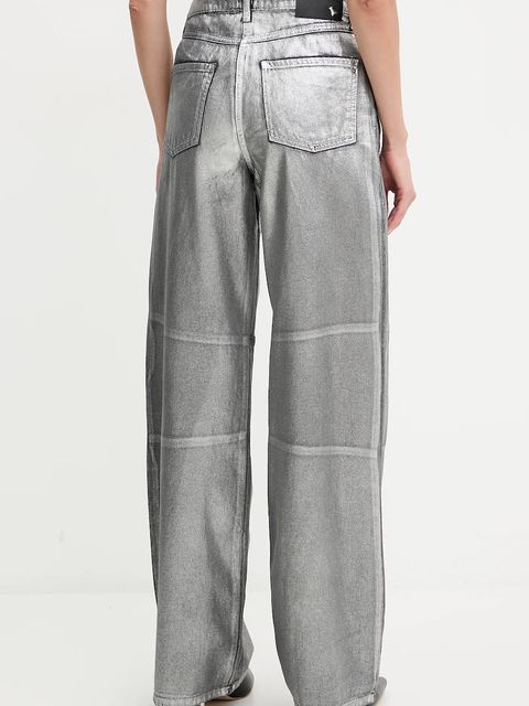 Patrizia Pepe spodnie bawełniane damskie kolor srebrny szerokie high waist 8P0737 D114