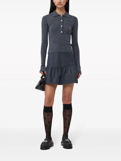 GANNI striped ruffled miniskirt - Grey
