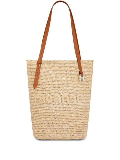 Rabanne logo-embroidered raffia tote bag - Neutrals - zdjęcie produktu nr 1