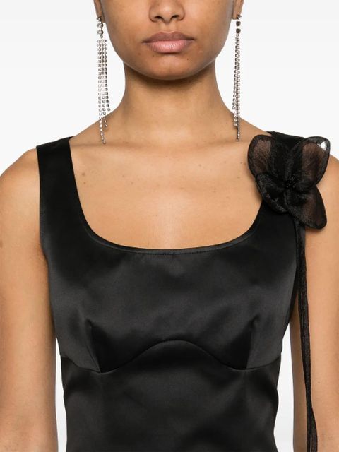 ROTATE BIRGER CHRISTENSEN floral-appliqué satin dress - Black