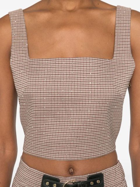 Maje check square-neck top - Brown