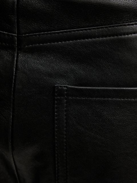 Weekend Max Mara spodnie skórzane PAGANO damskie kolor czarny fason chinos high waist 2615431011600