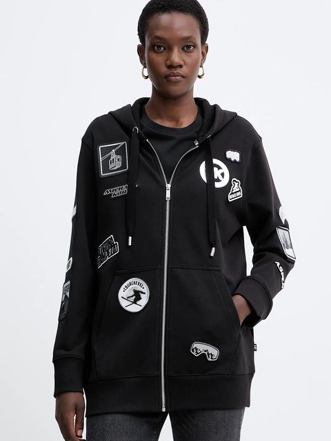 MICHAEL Michael Kors bluza bawełniana damska kolor czarny z kapturem z aplikacją MF551WQ4MY - zdjęcie produktu nr 2