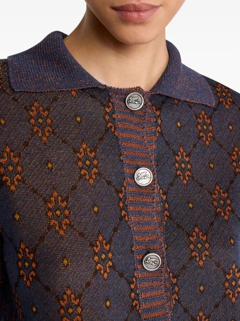 ETRO polo-neck patterned cardigan - Blue