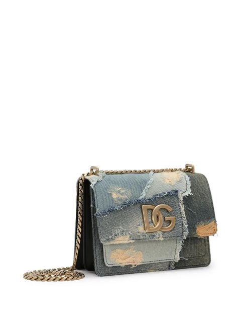 Dolce & Gabbana logo plaque denim patchwork cross body bag - Blue
