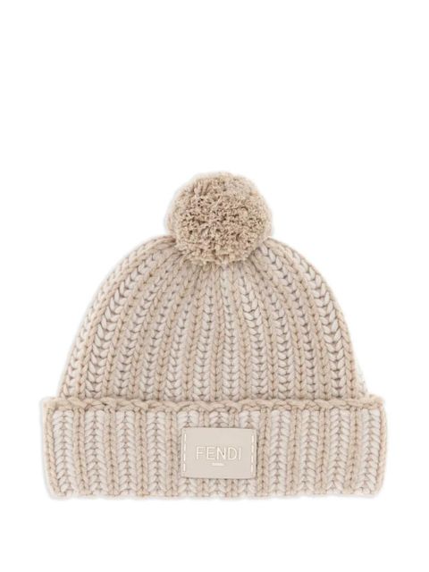 FENDI embroidered pompom beanie hat - Neutrals - zdjęcie produktu nr 1