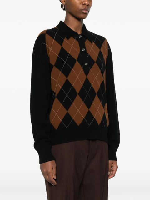 Róhe argyle-knit polo top - Black