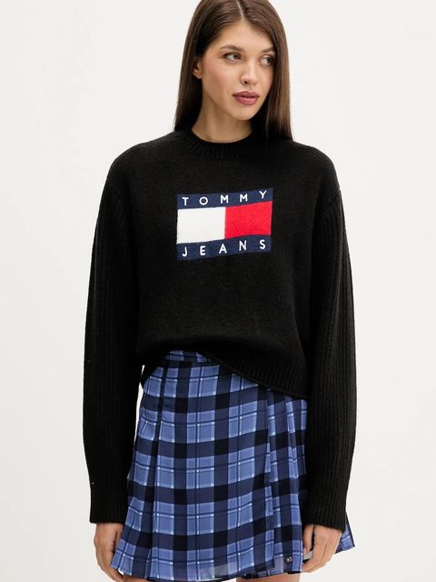 Tommy Jeans sweter z dodatkiem wełny damski kolor czarny lekki DW0DW21782 - zdjęcie produktu nr 1