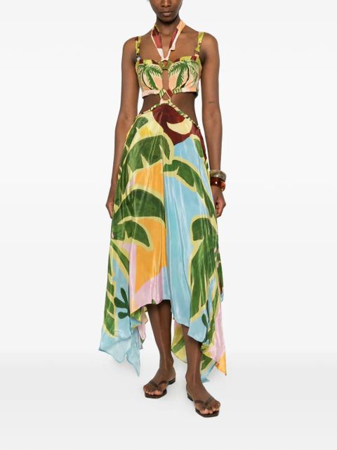 FARM Rio tropical-print asymmetric midi dress - Green - zdjęcie produktu nr 2